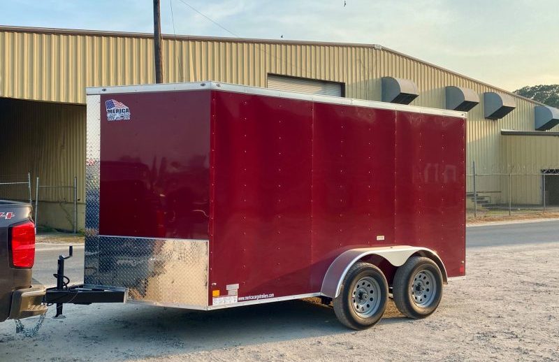Red enclosed cargo trailer